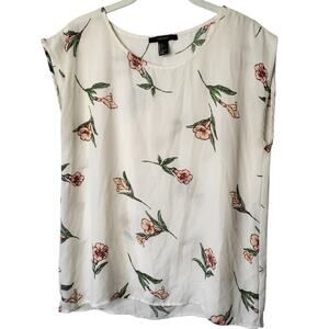 FOREVER 21 WOMEN'S FLORAL CREAM SLEEVELESS BLOUSE – SIZE SMALL